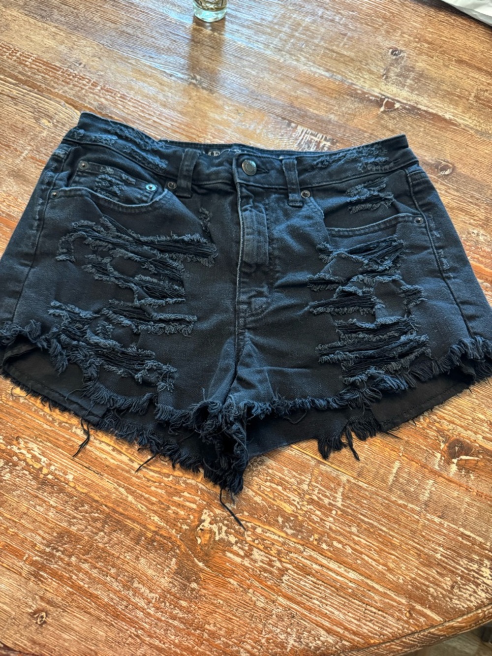 American Eagle Outfitters Black Distressed Denim Cutoff Shorts
